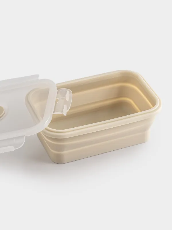 Container, 540 ml, foldable, with clips, Silicone / plastic, beige, Portable, image-5