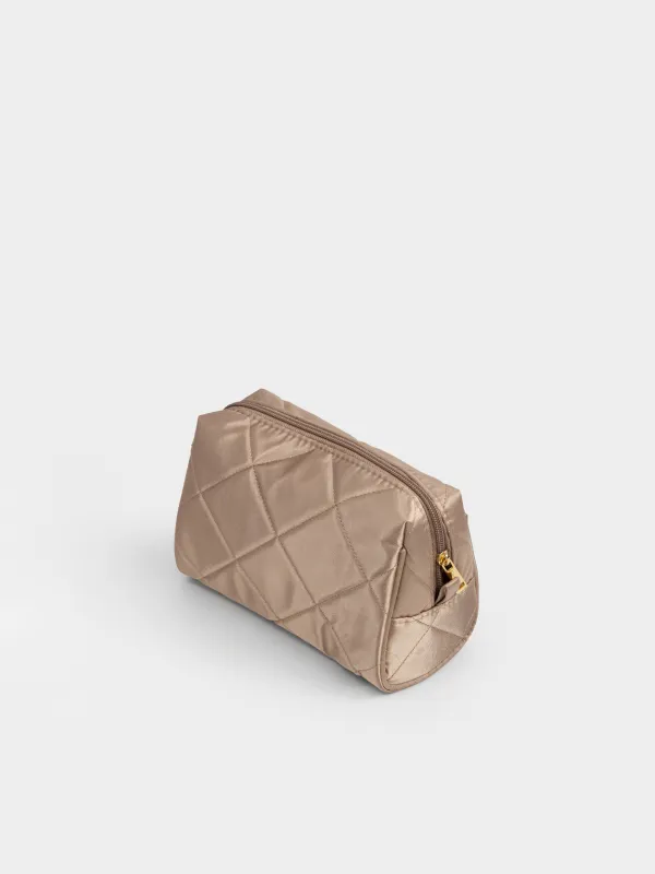 Makeup bag, 21x13 cm, quilted, satin, milky, Quilted silk, image-4