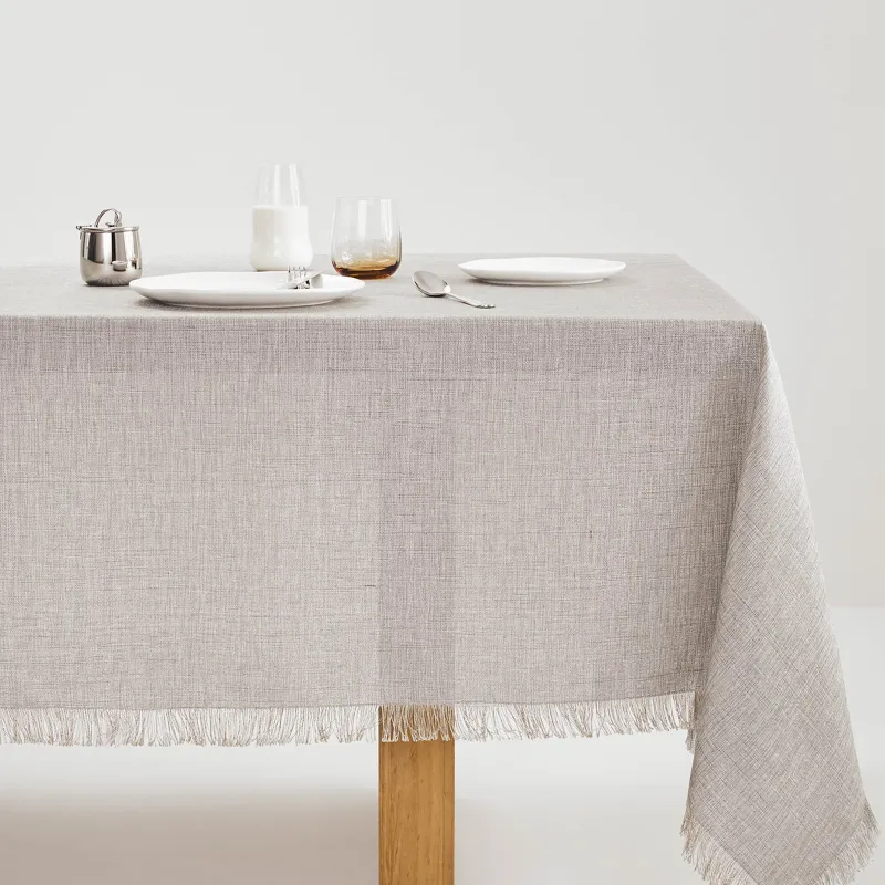 Tablecloth, 160x160 cm, fringed, polyester, grey melange, Beverin