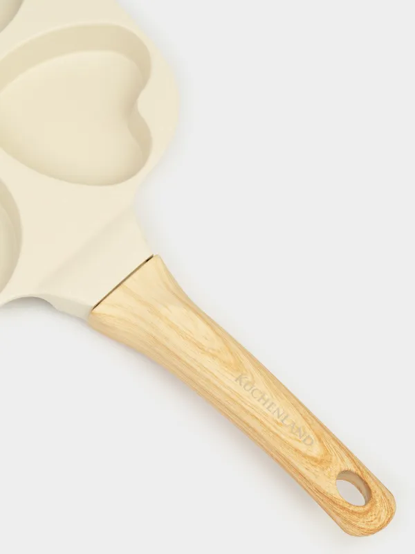 Egg and pancake pan, 19 cm, 4 compartments, coated, aluminum, beige, Shapes, Sentimentality, image-3