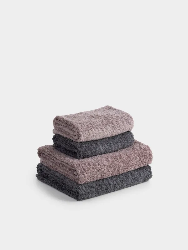 Towel set, 50x90 / 70x140 cm, 4 pcs, cotton, dark gray / pink, Terry cotton, image-0