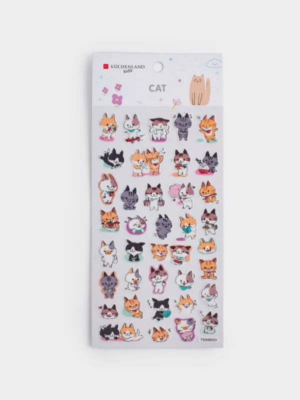 Sticker set, 17x9 cm, 38 pcs, disposable, paper, Cats, Cat, image-4