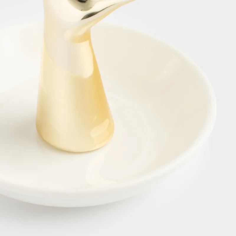 Jewelry holder, 10 cm, ceramic, white and gold, Hand, Hand, image-5