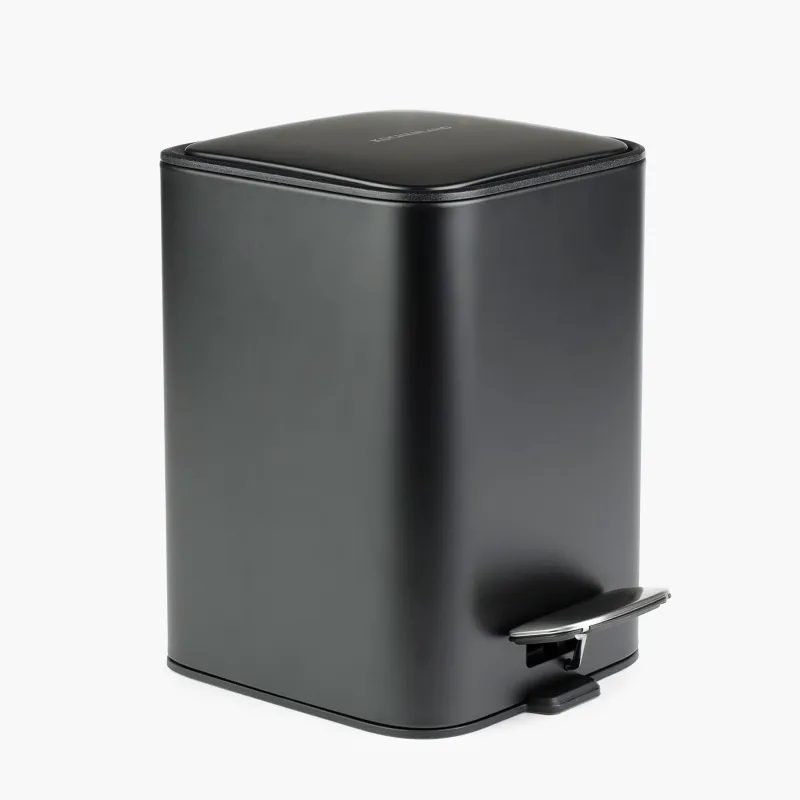 Trash can, 3 l, with pedal, metal, square, black, Total black