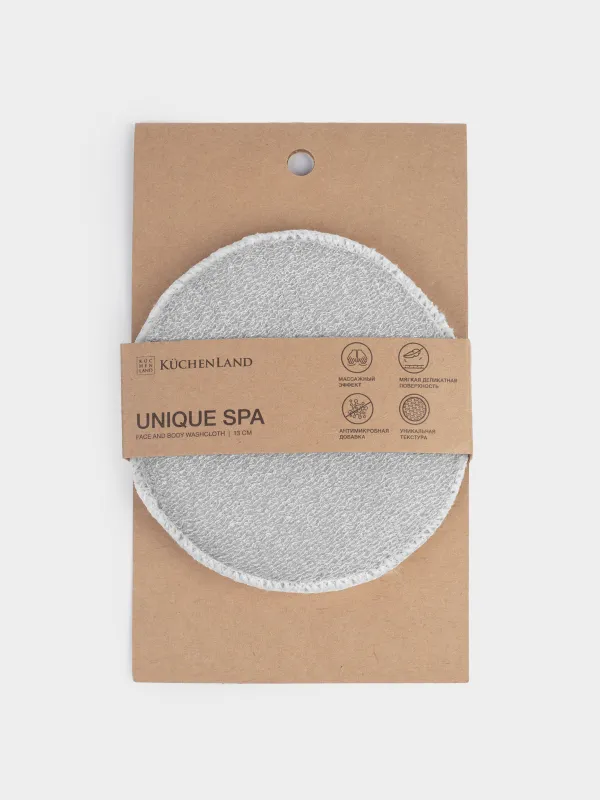 Face and body washcloth, 13 cm, with holder, nylon / cotton, grey, Unique spa, image-4