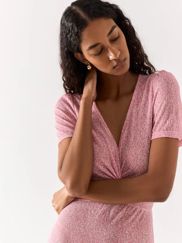 Women's dress, maxi, size S, with short sleeves, polyester, Pink, Flowers, Umina, image-4