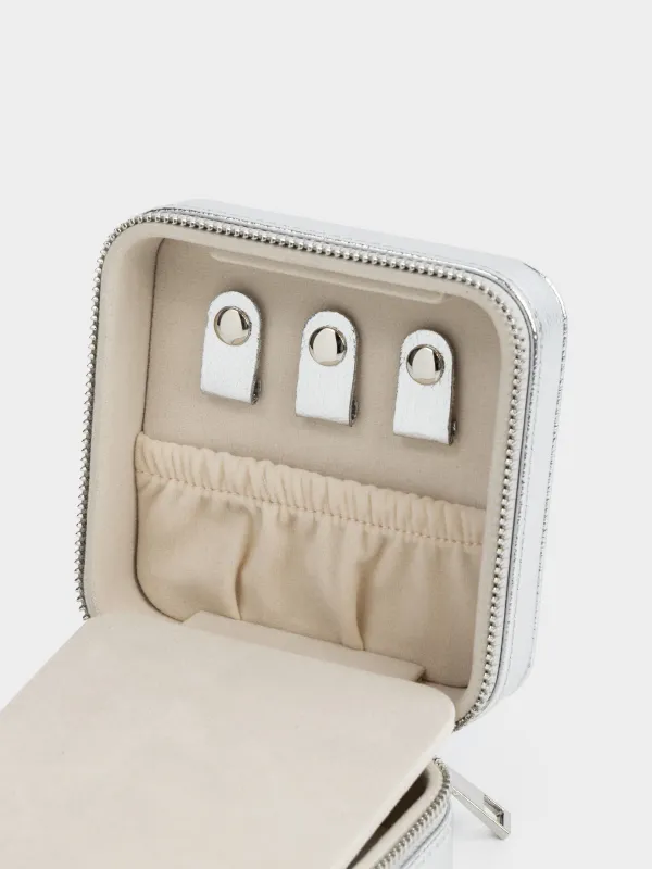 Jewelry box, 12x12 cm, with mirror, PU leather / MDF, silver, Premiere small, image-4