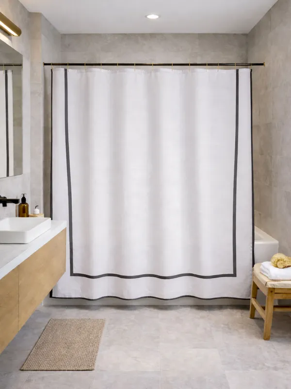 Bathroom curtain, 180x180 cm, with rings, polyester / metal, beige, Edging, Protection, image-6