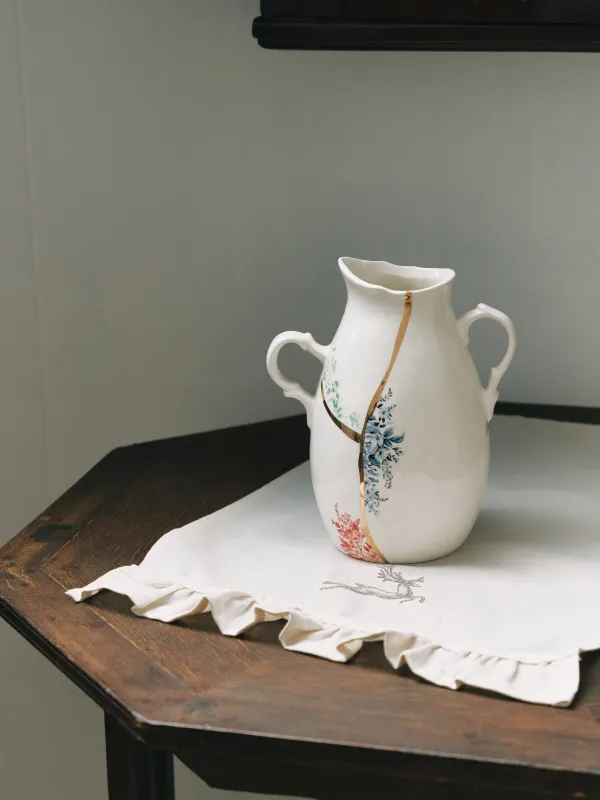 Flower vase, 24 cm, with handles, ceramic, white and gold, Broken print, Revival, image-6