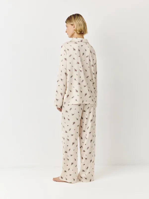 Women's trousers, homewear, size L, polyester, milky, Flowers, Roktania, image-4