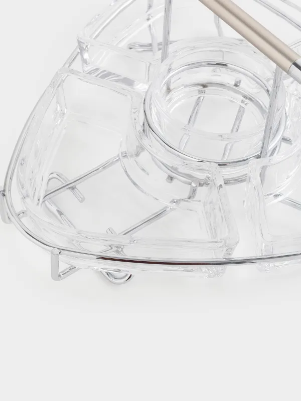 Snack set, 28x15 cm, 3 compartments, with handle, glass / steel, Lamerie, image-2