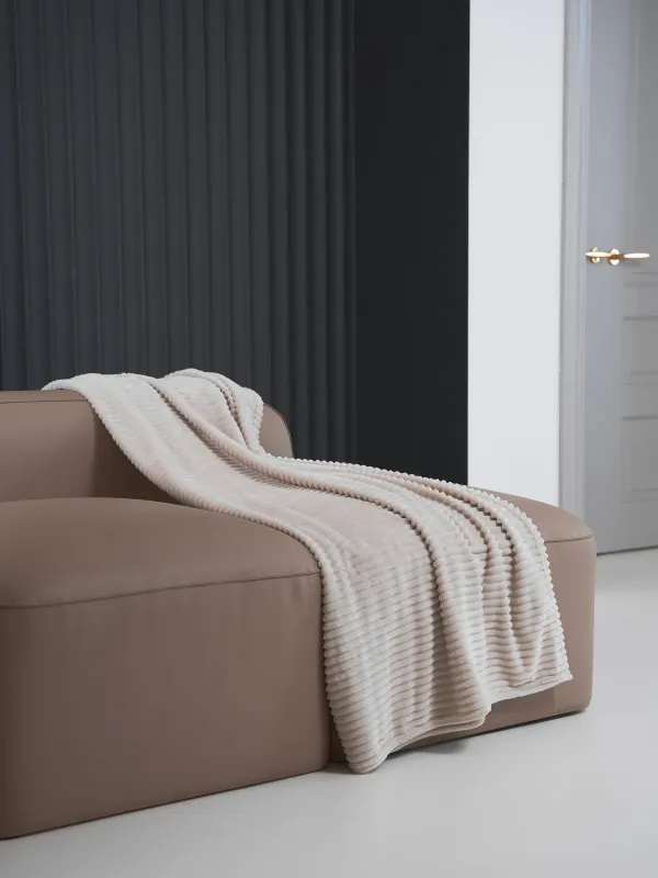 Plaid, 130x170 cm, flannel, sand, Voluminous stripes, Flannel, image-3