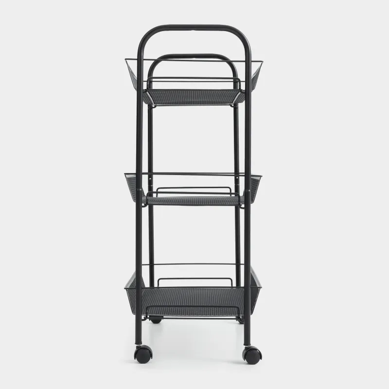 Bookcase, 3-tier, 44x26x63 cm, on wheels, steel / plastic, black, Compact black, image-1