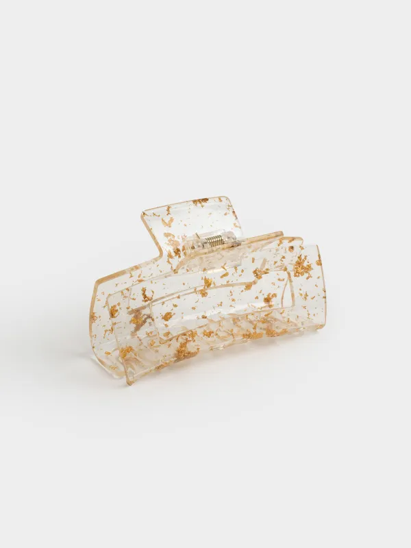 Hair clip, 10 cm, plastic / metal, gold, Crab, Glam, image-1