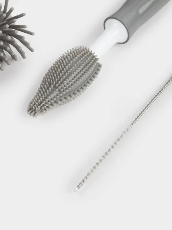 Bottle cleaning brush set, 30/20/18 cm, 3 pcs, plastic / silicone, grey, Clean, image-5