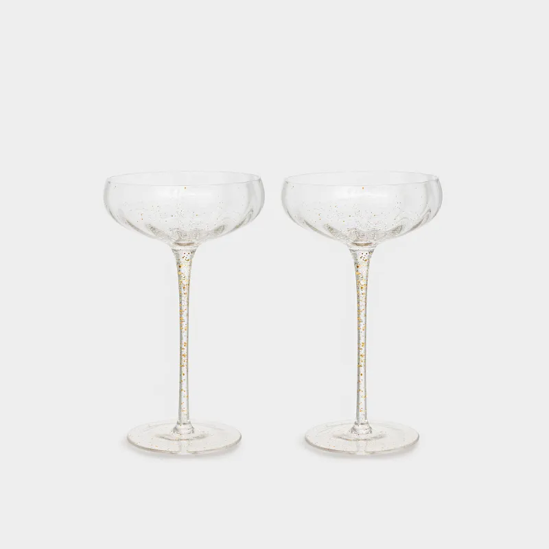 Champagne coupe glass, 220 ml, 2 pcs, glass, Golden spray, Filo R speck