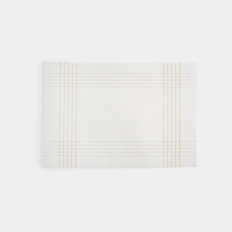 Placemat, 30x45 cm, PVC / polyester, rectangular, white, Golden lines, Solid