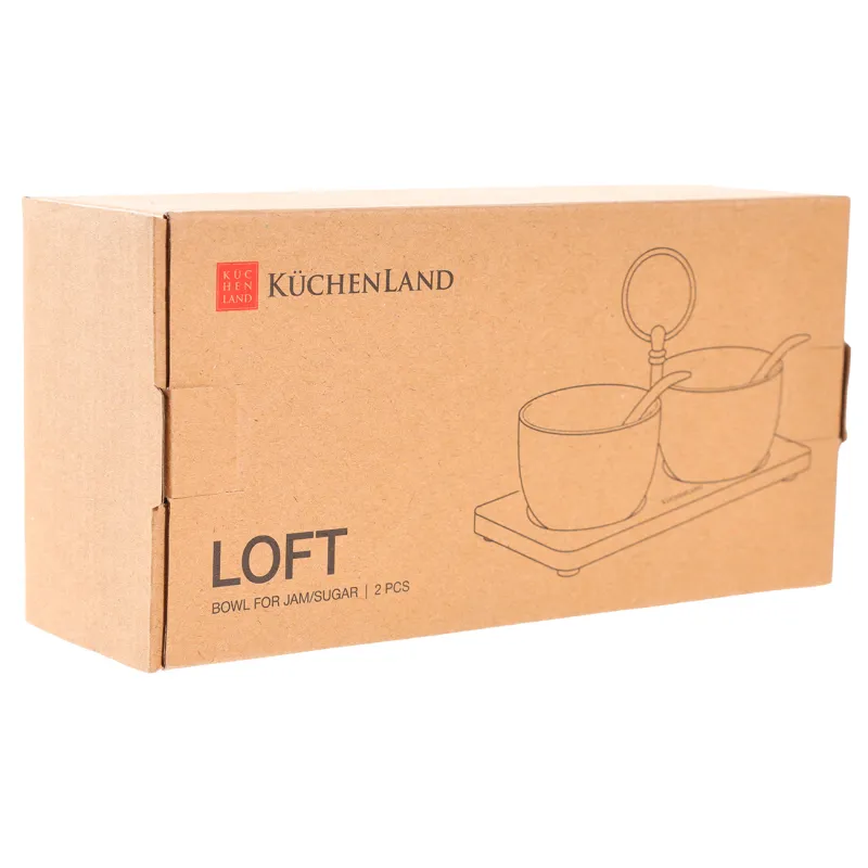 Jam/sugar bowl, 120 ml, 2 pcs, with spoon/stand, ceramic / bamboo, black, Loft, image-4