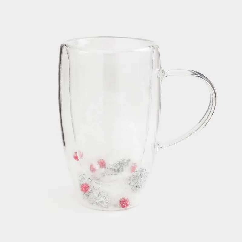 Mug, 440 ml, B glass, with fir branches and berries inside, Air decor, image-0