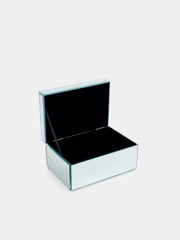 Jewelry box, 20x14 cm, glass, mirror, Golden leaves, Glossy, image-4