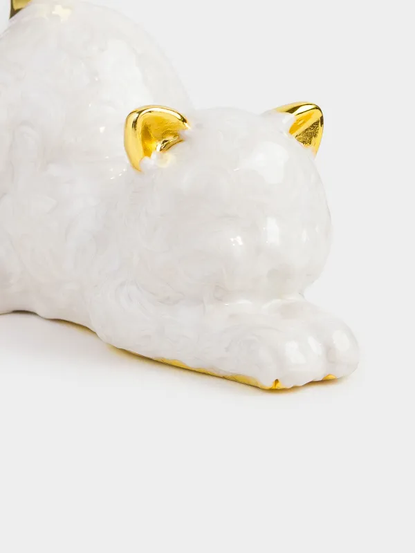 Jewelry holder, 9 cm, Polyresin, Golden pearl, Cat, Cat, image-3