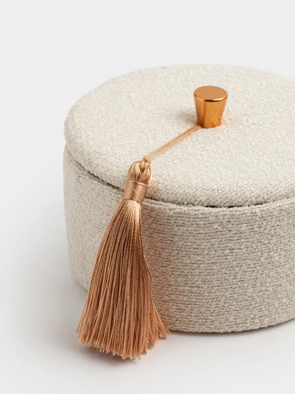 Jewelry box, 13 cm, with brush, boucle/cardboard, beige, Boucle, image-3