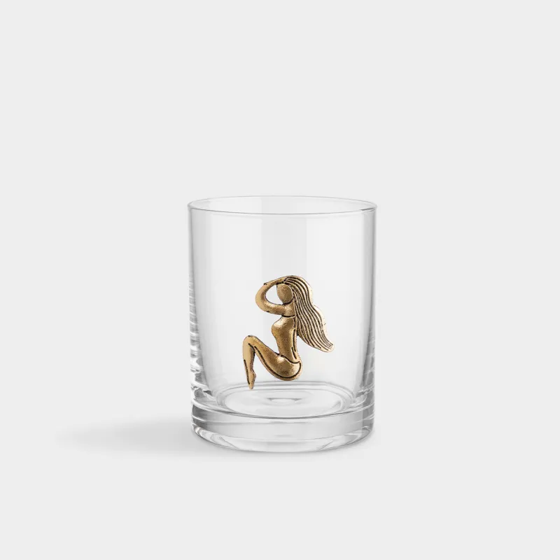 Drinking glass, 10 cm, 340 ml, glass/metal, golden, Virgo, Zodiac