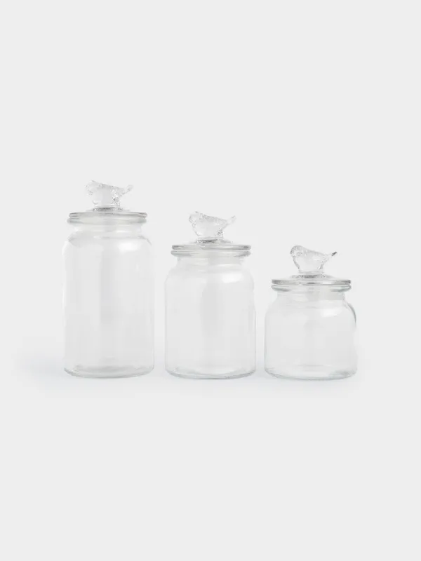 Food jars set, 3 pcs, Glass, Bird, Birds, image-1