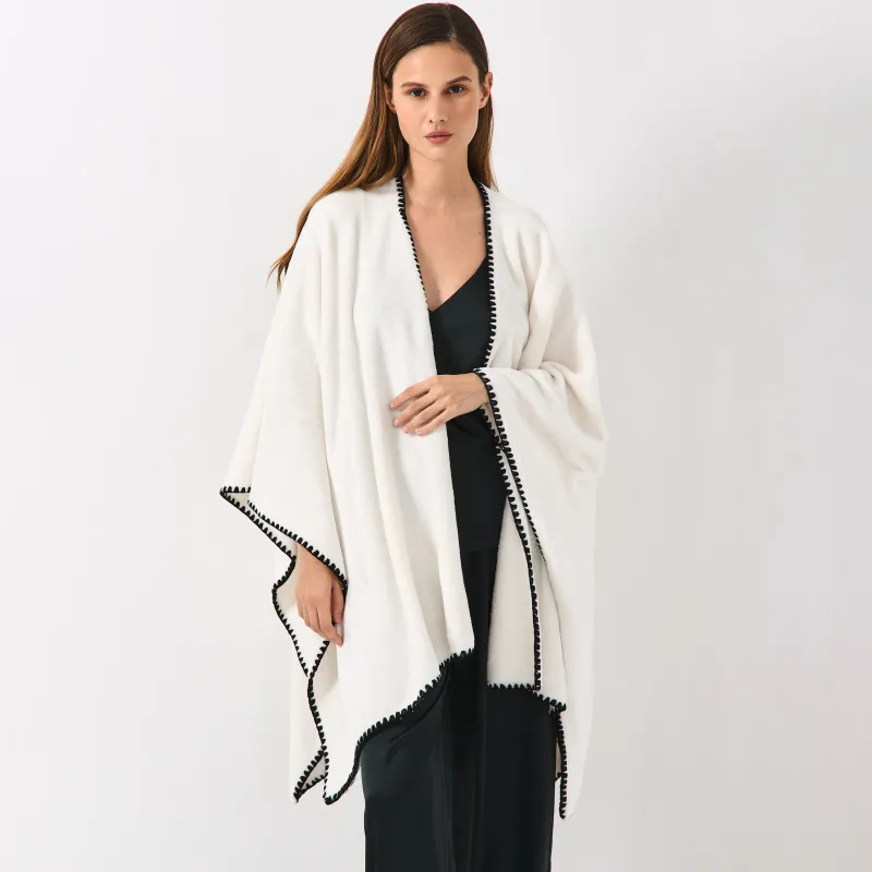 Poncho, 75x140 cm, fleece, sand-grey, Abstract, Fleece poncho