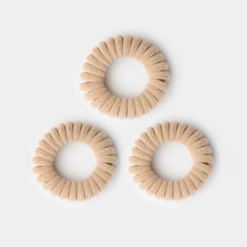 Elastic band for hair, 4 cm, 3 pcs, polyester/TPU, Beige, Spiral, Helix