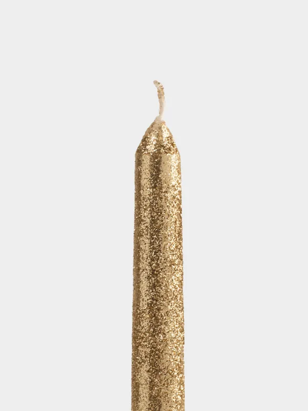 Candle, 25 cm, thin, with glitter, golden, Sparkly candle, image-1