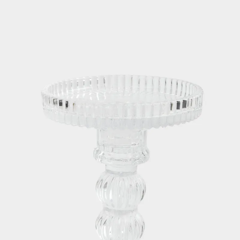Candle holder, 16 cm, for cylindrical / thin candles, on a leg, collapsible, glass R, Ribby, image-3