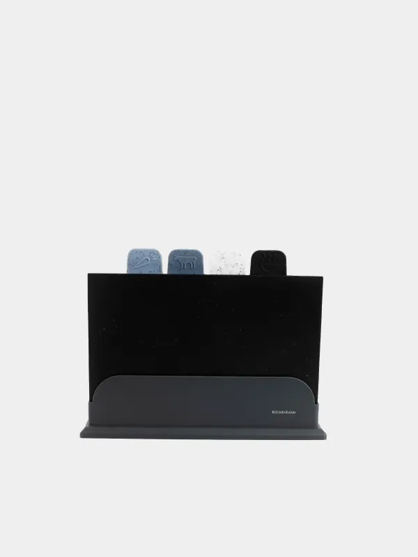 Cutting board, 28x19 cm, 4 pcs, in a stand, plastic, speckled, gray mix, Speck, image-2