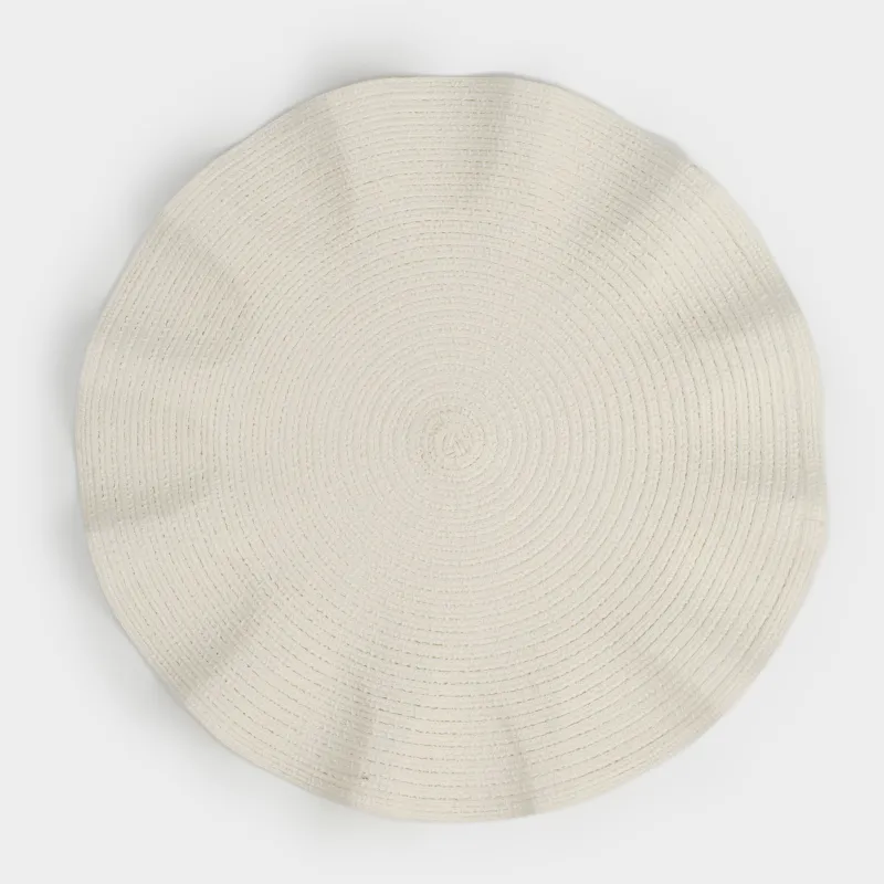 Placemat, 38 cm, polyester, round, white, Wavy edges, Circle wave
