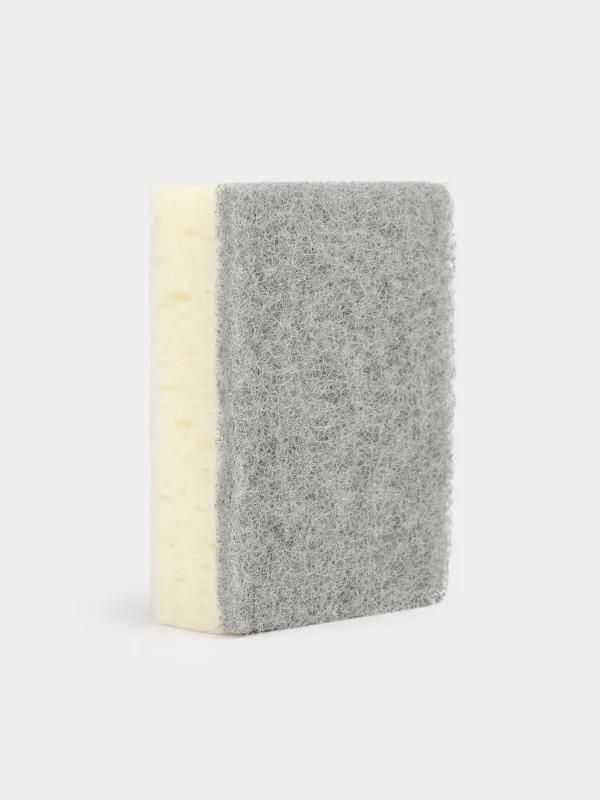 Dish washing sponge, 10x7 cm, 5 pcs, foam rubber / abrasive, rectangular, beige-gray, Clean, image-4