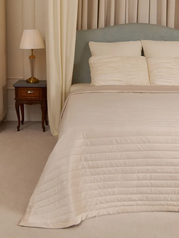 Bedspread, 220x240 cm, quilted, velvet/microfiber, beige, Stripes, Stitch velvet, image-3