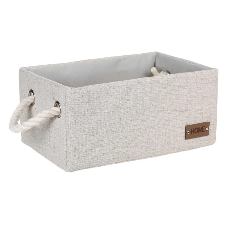 Storage basket, 28x18x13 cm, with handles, polyester, rectangular, Beige, Everyday, image-1