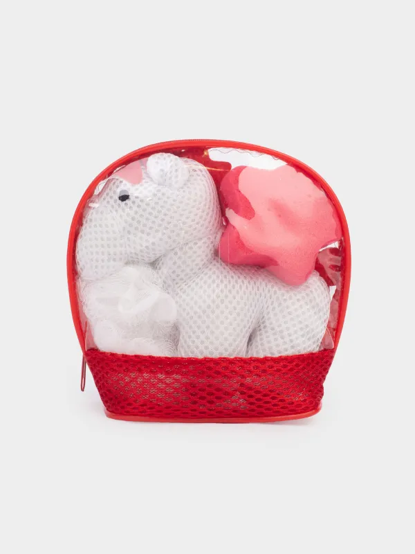 Children's shower set, 3 items, in a cosmetic bag, polyester, red, Horse, Friend spa, image-4
