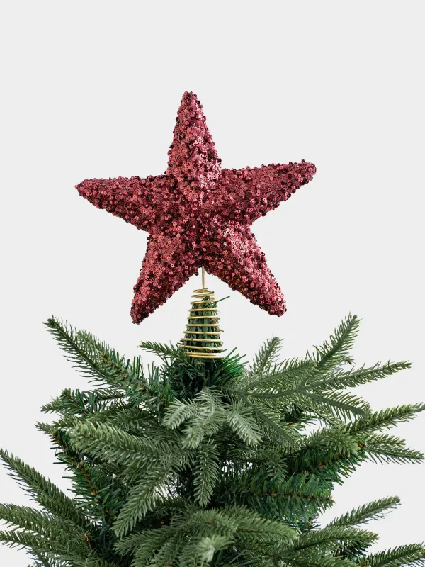 Christmas tree star, 22 cm, plastic / metal, burgundy, Figure sparkle, image-1