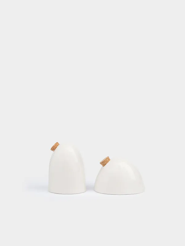Salt and pepper set, 8 cm, porcelain P / cork, beige, Crumple creme, image-3