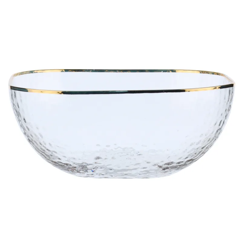 Salad bowl, 16x7 cm, glass, square, with golden edging, Ripply gold, image-0