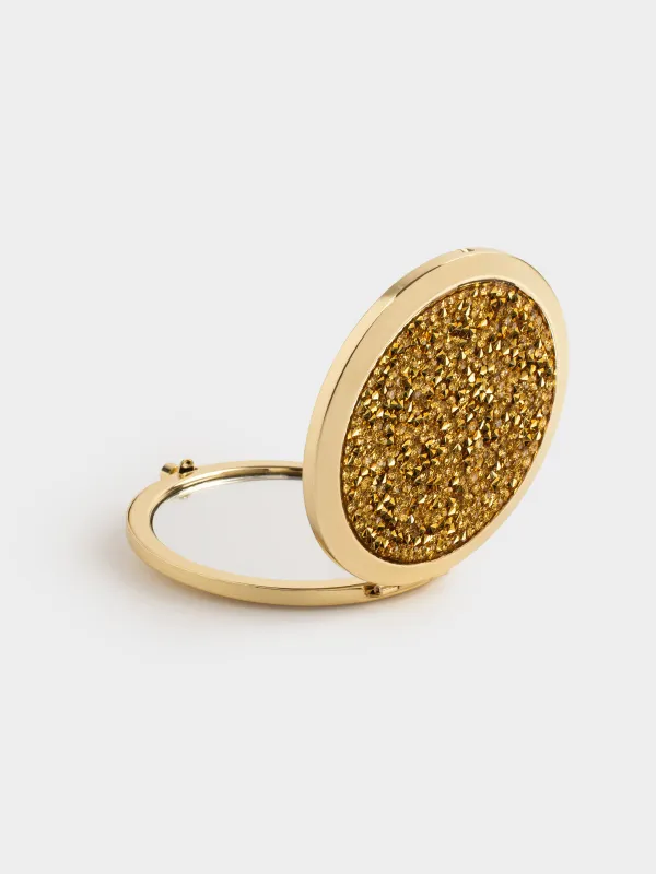 Pocket mirror, 7 cm, double-sided, steel, gold, Sequins, Actress, image-0