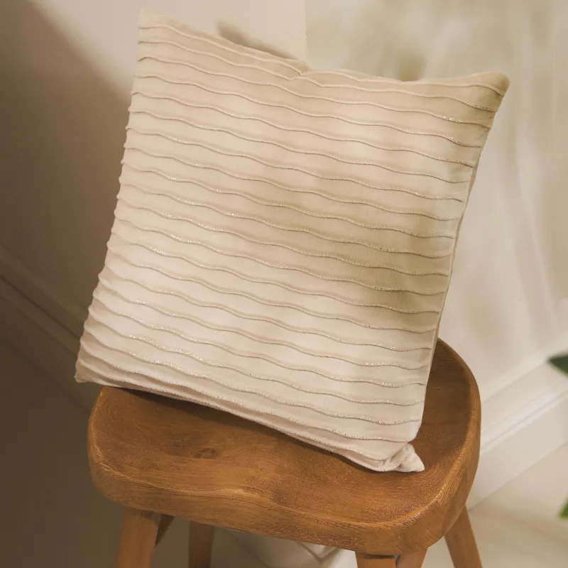 Decorative pillow, 43x43 cm, velvet, milky silver, Waves, Abstract