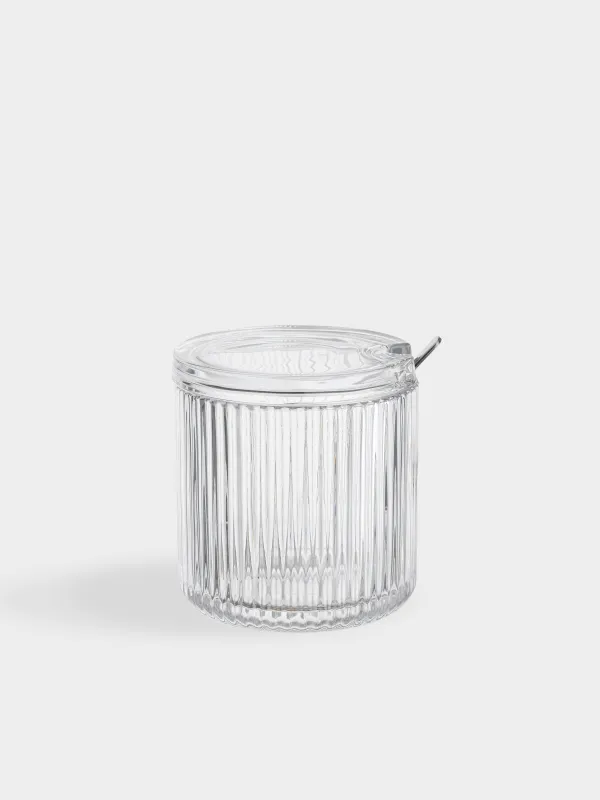 Sugar bowl, 10 cm, 390 ml, with spoon, glass R / steel, Ribby, image-0