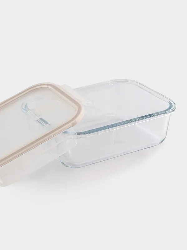 Container, 1 L, with clips, with valve, glass T / plastic, rectangular, Soft kitchen, image-3