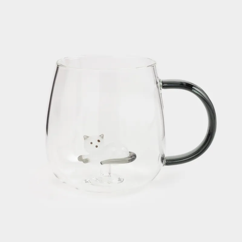 Mug, 400 ml, glass B, grey handle, Cat, Shape