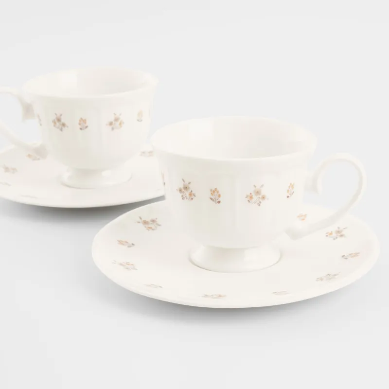Tea pair, 2 persons, 4 items, 180 ml, porcelain N, white, Vintage flowers, La flore
