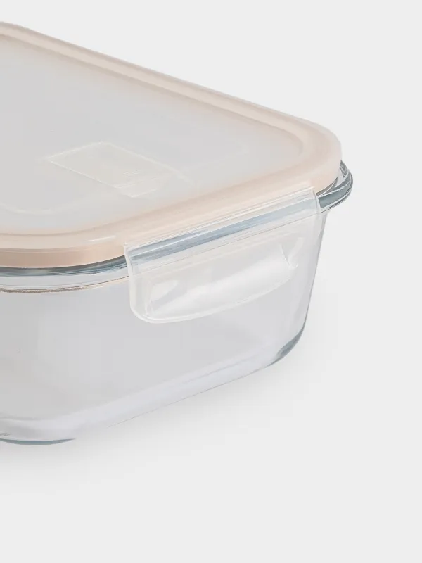 Container, 1 L, with clips, with valve, glass T / plastic, rectangular, Soft kitchen, image-4