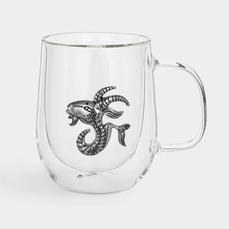 Mug, 350 ml, glass B / metal, silver, Capricorn, Air zodiac, image-0