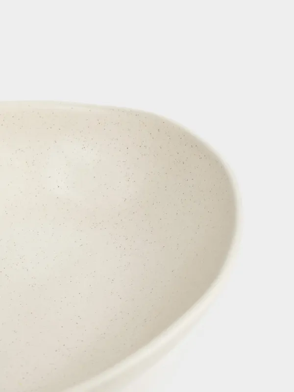 Salad bowl, 22x6 cm, 800 ml, ceramic, milky, Crumpled effect, Crumple creme, image-2